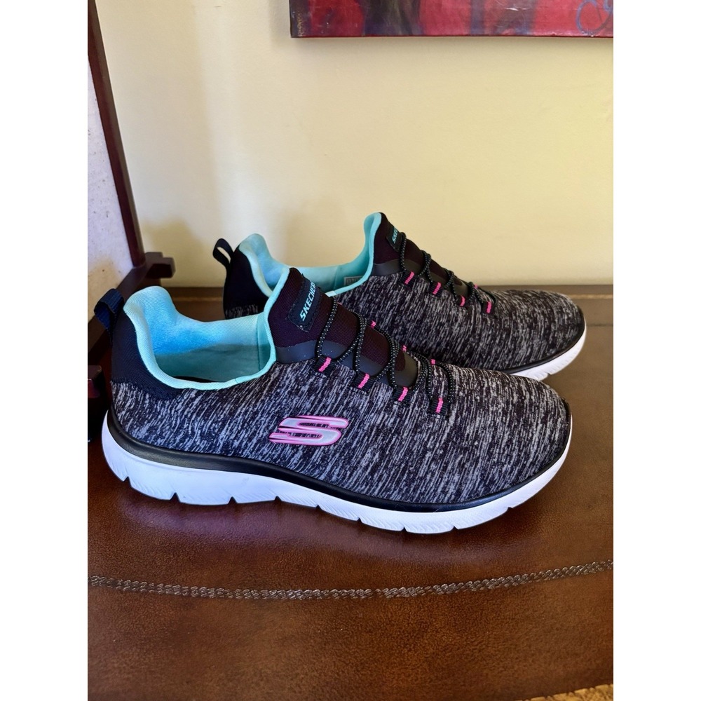 Skechers Women's Size 7.5 Gray Bungee Sneakers Shoes 12983 Slip On - EUC